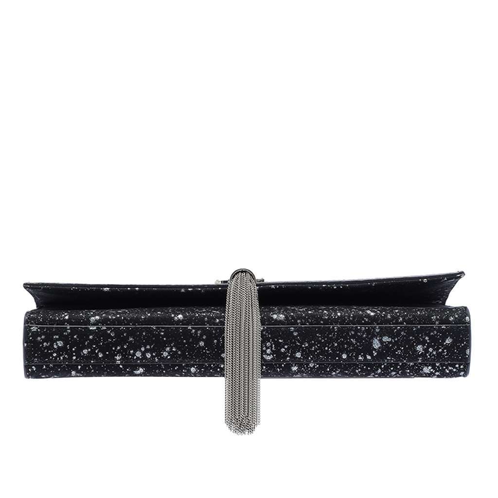 Saint Laurent Glittered Suede Monogram Kate Tassel Clutch Black Leather Good - Inside View