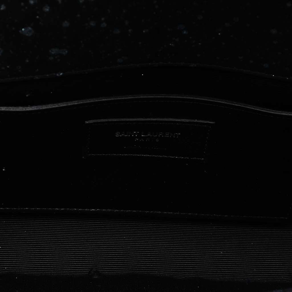 Saint Laurent Glittered Suede Monogram Kate Tassel Clutch Black Leather Good - Model View