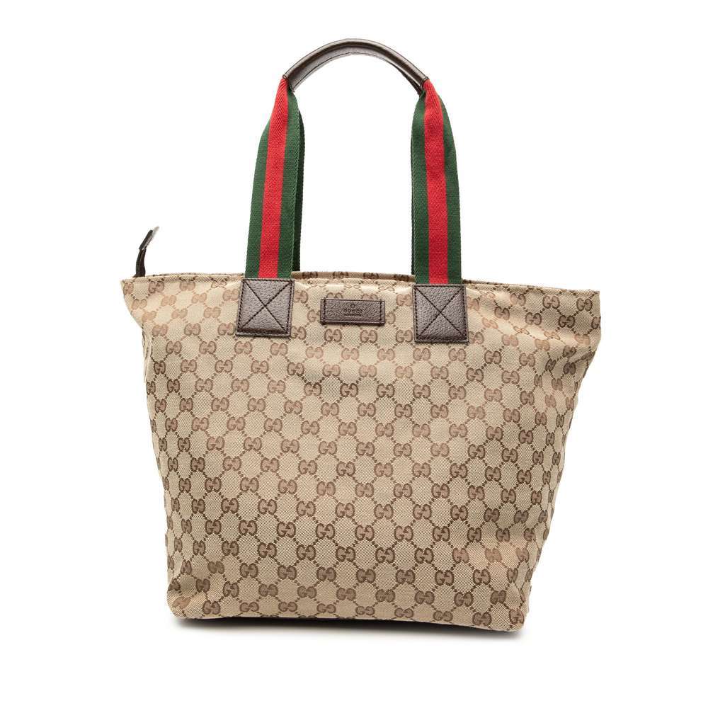 Gucci GG Canvas Web Tote Brown Canvas Very good - Front View