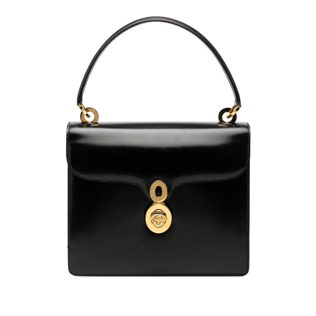 Gucci Smooth Leather Top Handle Bag Black Leather Good - Front View