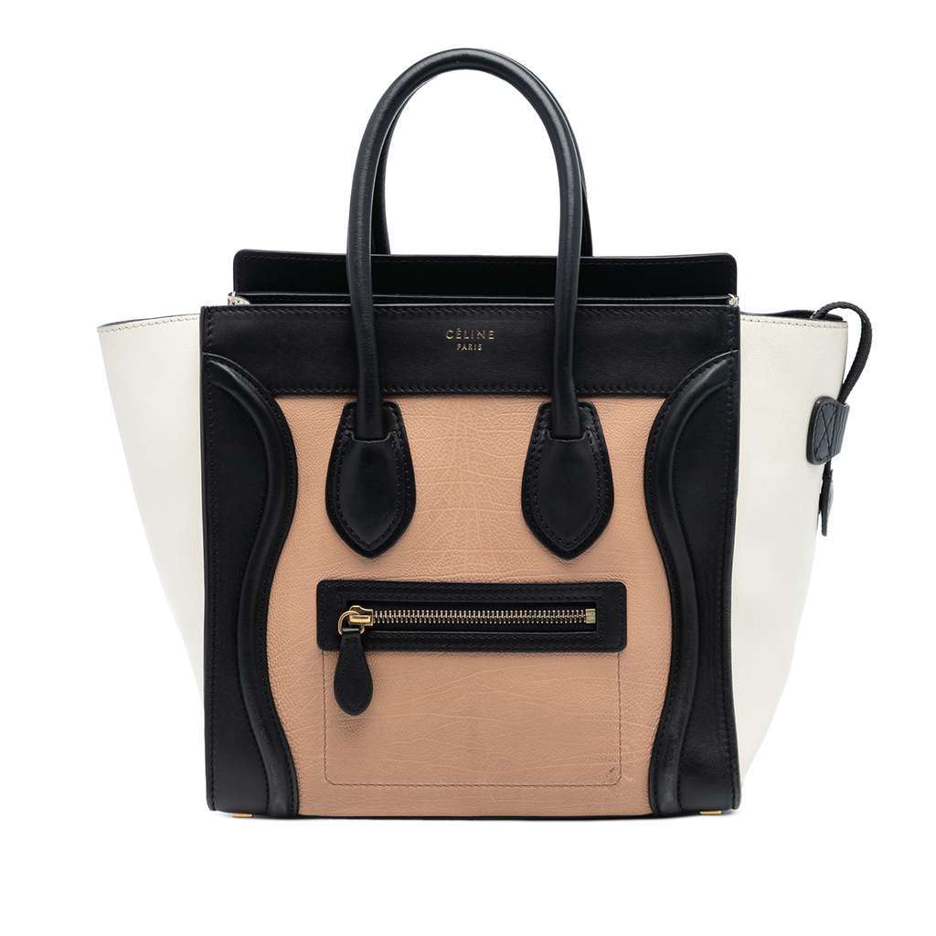 Celine Micro Tricolor Leather Luggage Tote Brown Leather Very good - Front View
