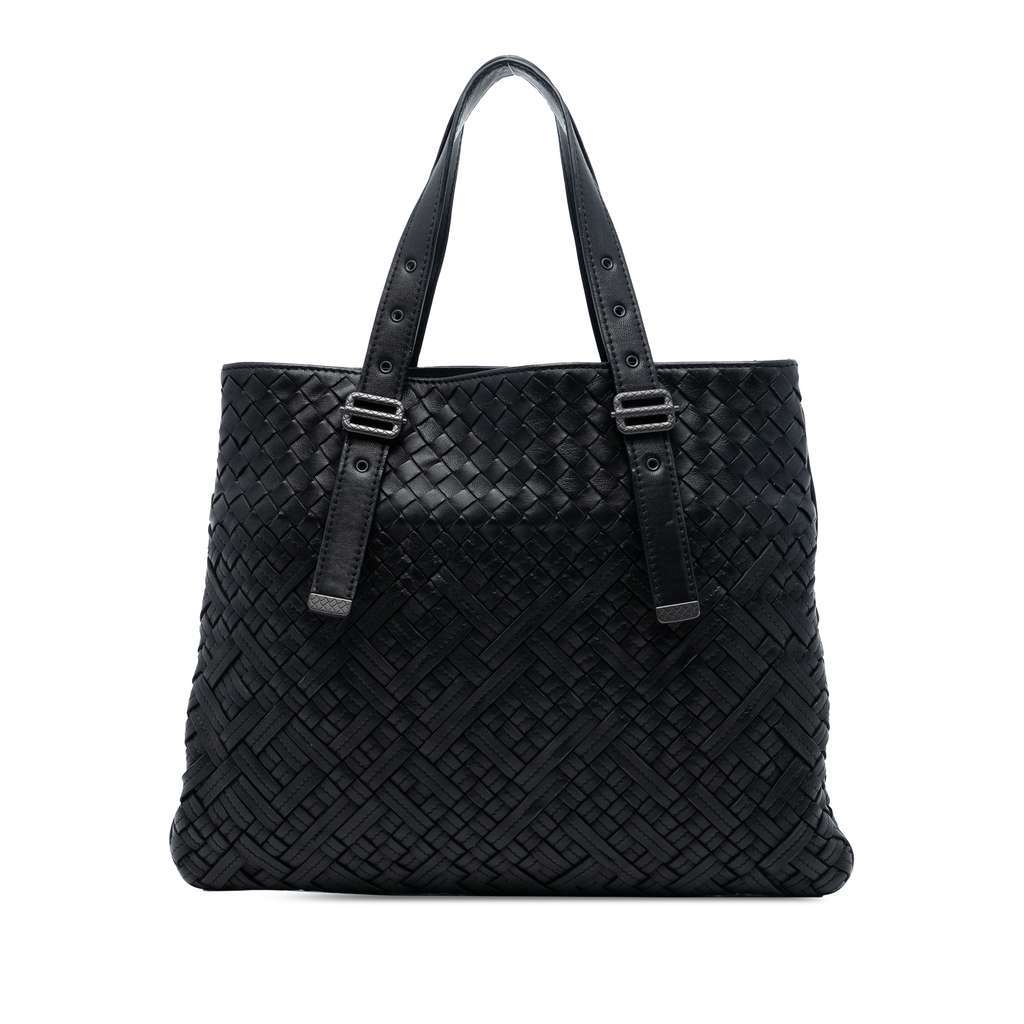 Bottega Veneta Nappa Intrecciato Belted Flat Tote Black Leather Good condition - Front View