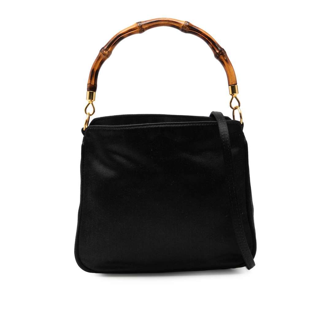 Gucci Bamboo Satin Satchel Black Satin Very good - Front View