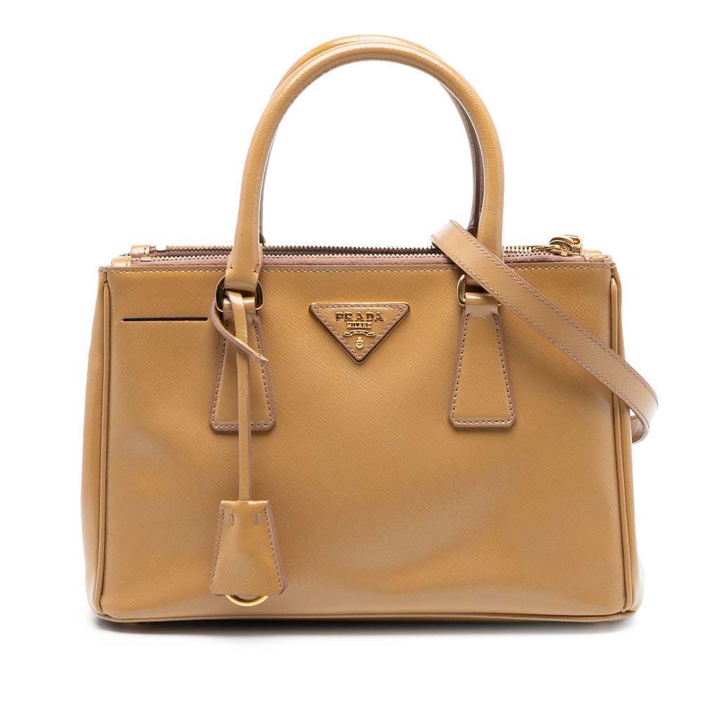 Prada Small Saffiano Vernice Galleria Double Zip Satchel Brown Leather Very good condition - Front View