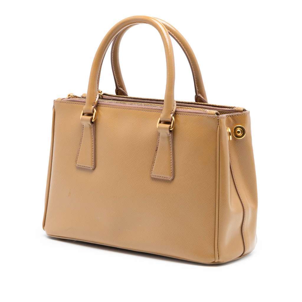 Prada Small Saffiano Vernice Galleria Double Zip Satchel Brown Leather Very good condition - Back View