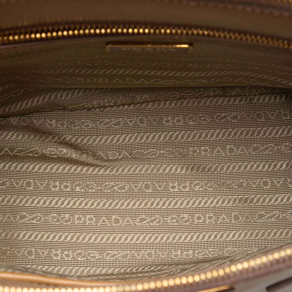 Prada Small Saffiano Vernice Galleria Double Zip Satchel Brown Leather Very good condition - Box View