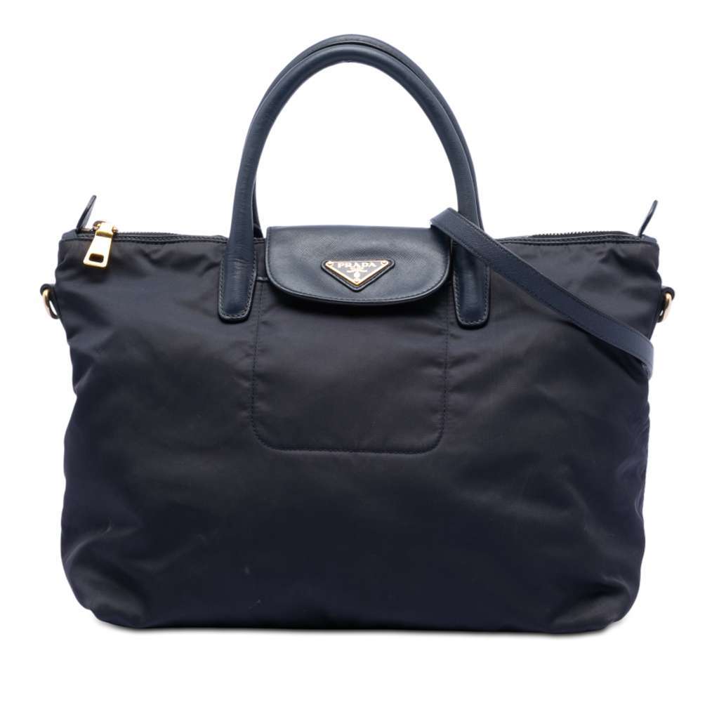 Prada Saffiano Trimmed Tessuto Satchel Blue Good condition - Front View