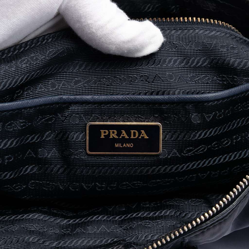 Prada Saffiano Trimmed Tessuto Satchel Blue Good condition - Box View