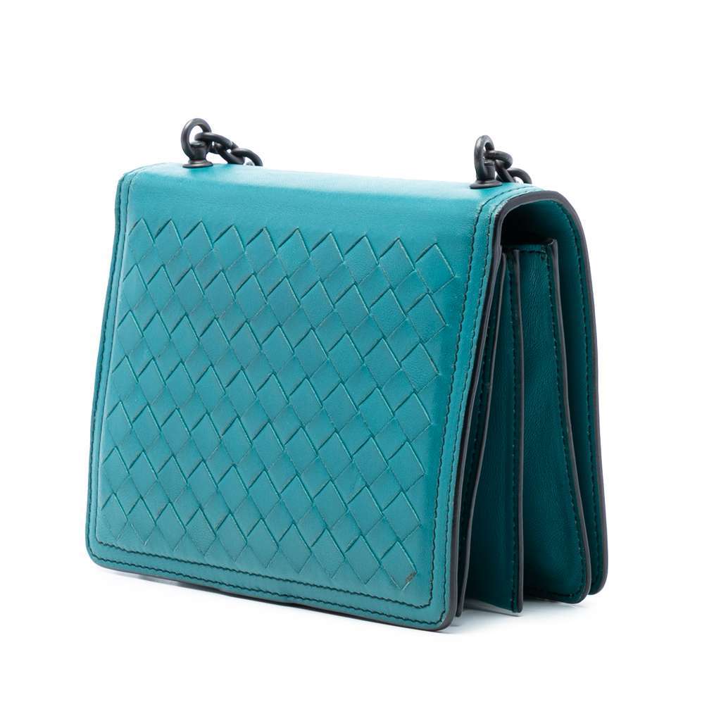 Bottega Veneta Mini Nappa Intrecciato Runway Shoulder Bag Blue Leather Very good - Back View