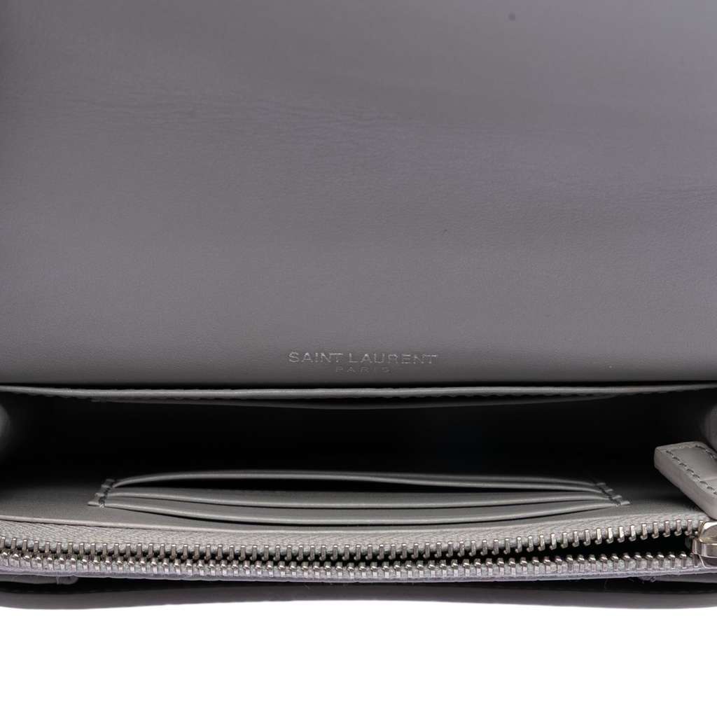 Saint Laurent Mini Croc Embossed Leather Monogram Sunset Wallet on Chain Grey Leather Very good condition - Model View