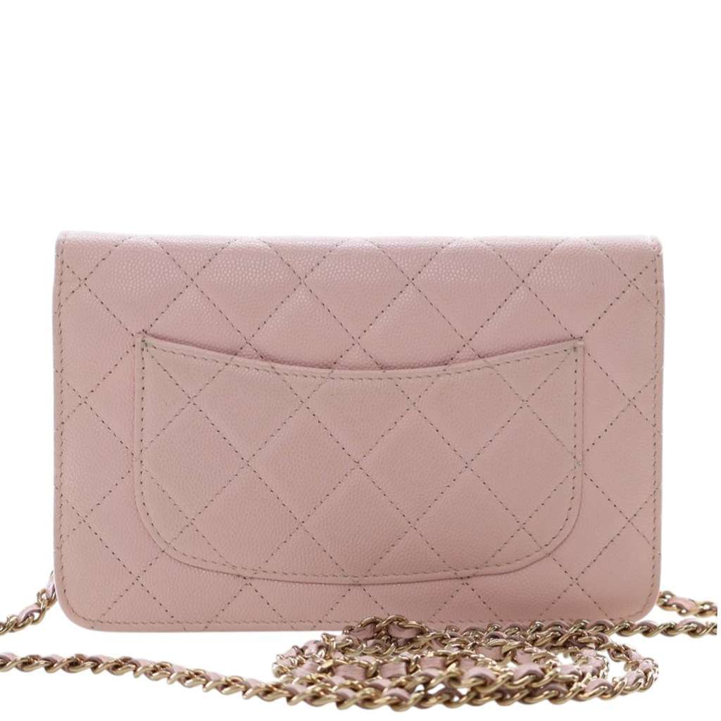 Chanel Quilted Caviar Crystal Enamel CC Wallet On Chain Pink Leather Very good condition - Back View