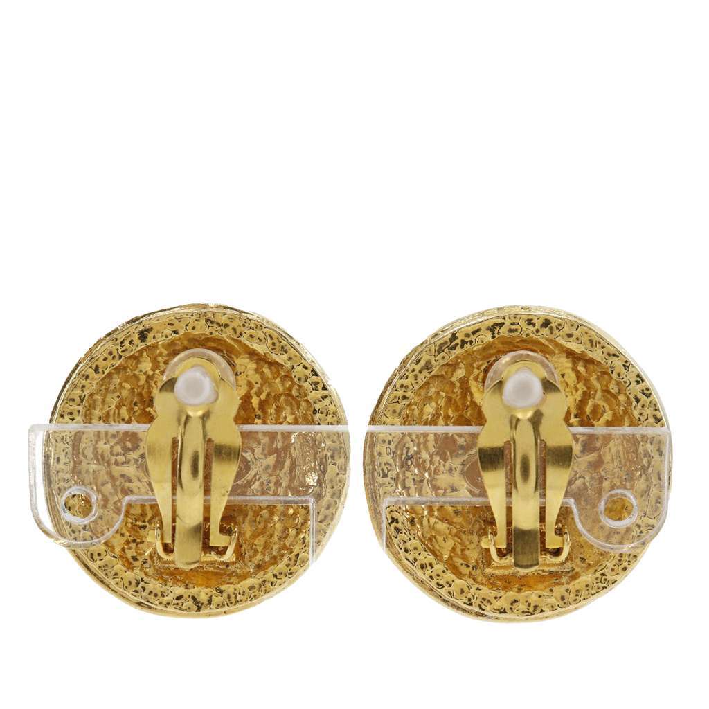 Chanel Gold Plated Rue Cambon Crest Clip On Earrings Gold Metal Very good - Back View