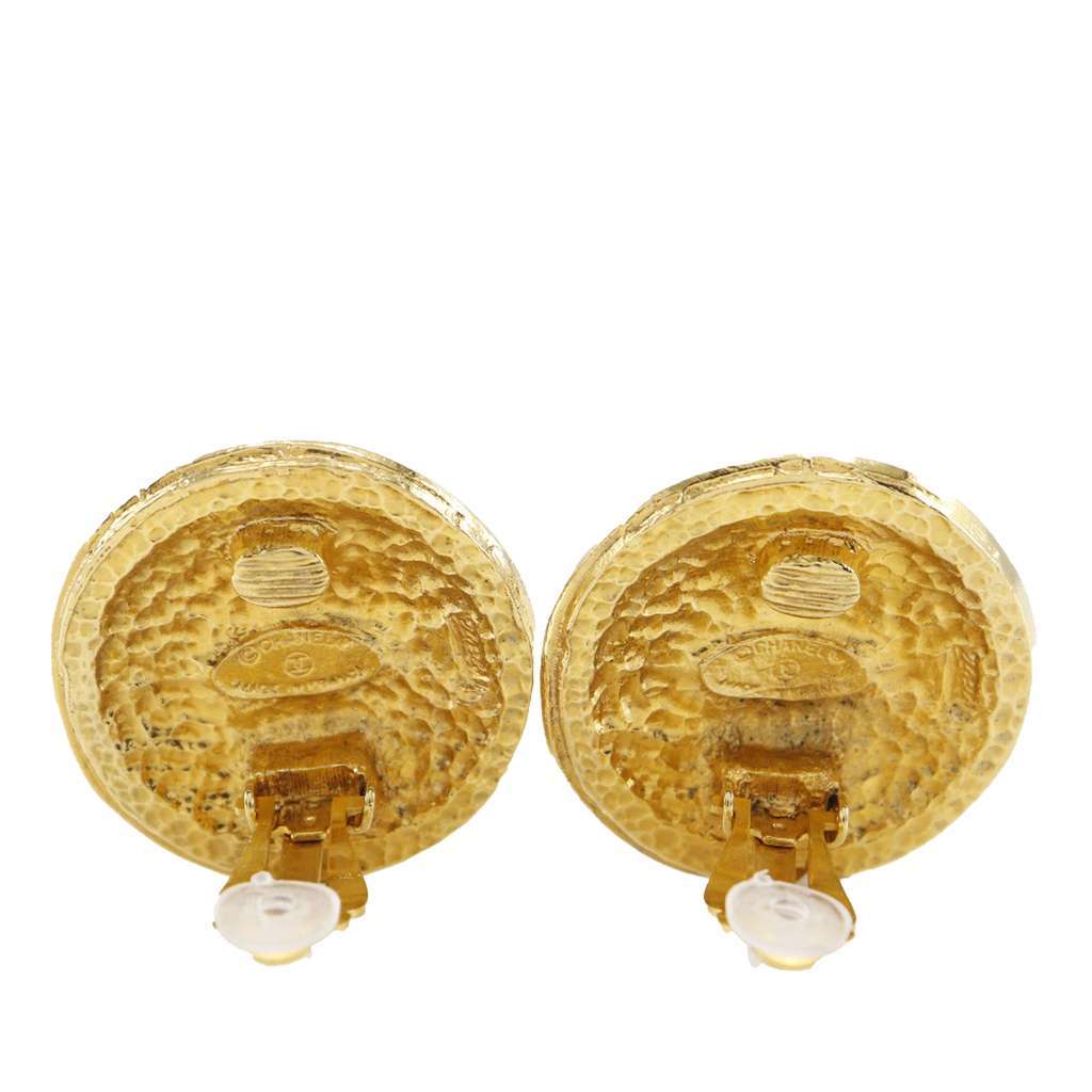 Chanel Gold Plated Rue Cambon Crest Clip On Earrings Gold Metal Very good - Inside View