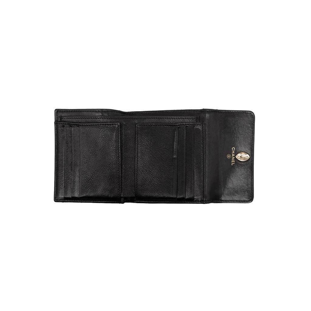 Chanel CC Quilted Lambskin Trifold Wallet Black Leather Good - Model View