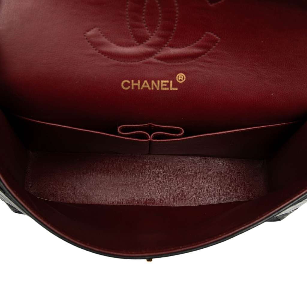 Chanel Medium Classic Lambskin Double Flap Black Leather Good - Model View