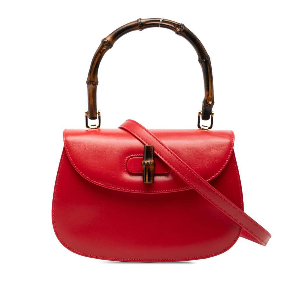 Gucci Small Calfskin Bamboo Night Red Leather Very good - Front View