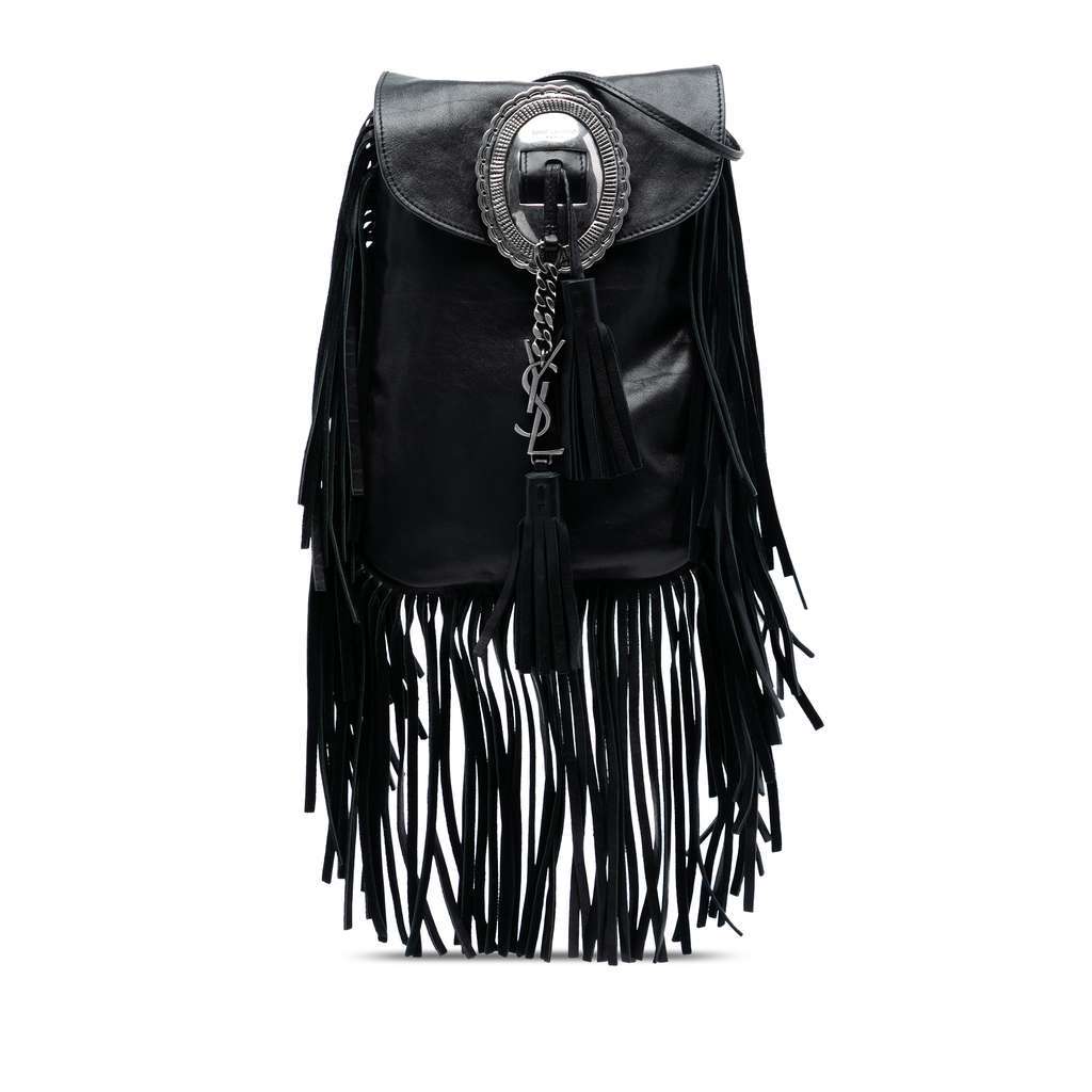 Saint Laurent Leather Anita Fringed Crossbody Black Leather Good - Front View