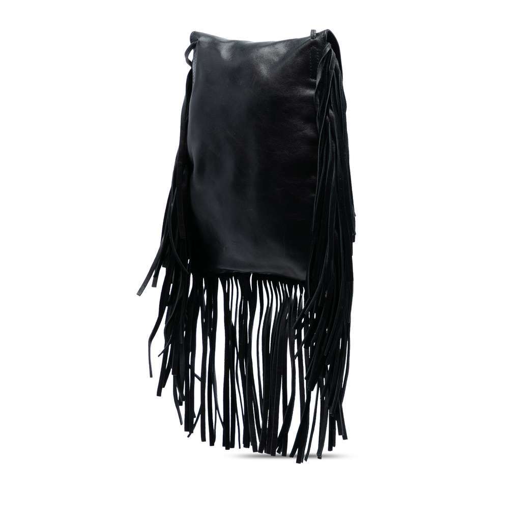 Saint Laurent Leather Anita Fringed Crossbody Black Leather Good - Back View