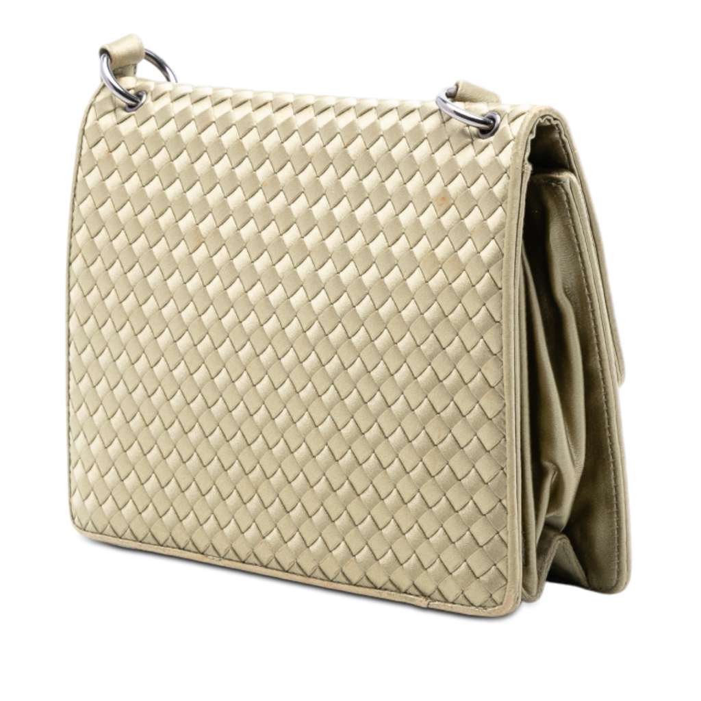 Bottega Veneta Satin Intrecciato Flap Shoulder Bag Gold Satin Very good - Back View