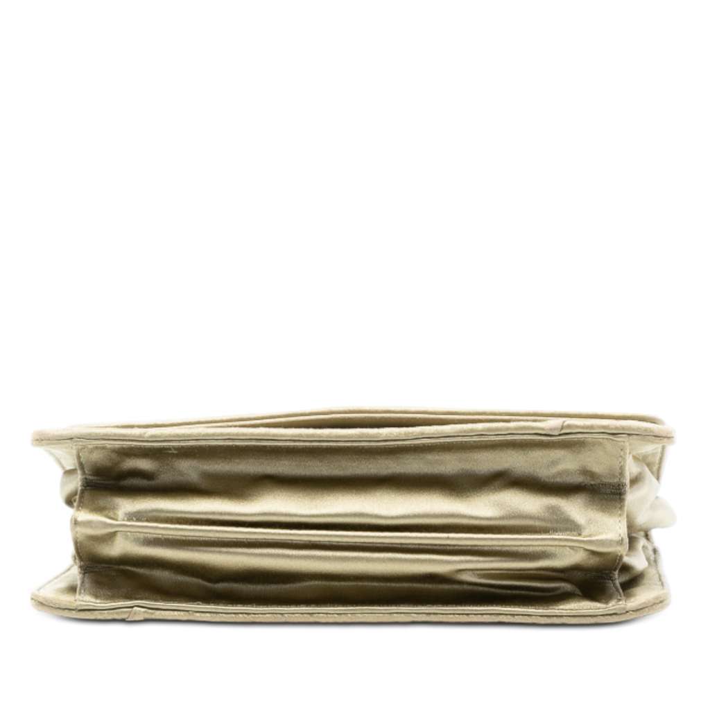 Bottega Veneta Satin Intrecciato Flap Shoulder Bag Gold Satin Very good - Inside View