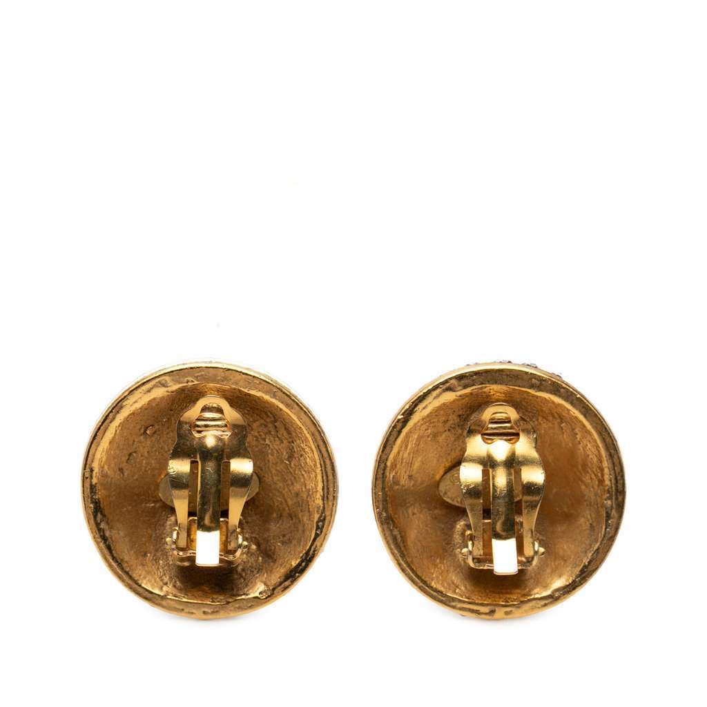 Chanel Gold Plated CC Crystal Round Clip On Earrings Gold Metal Very good - Back View
