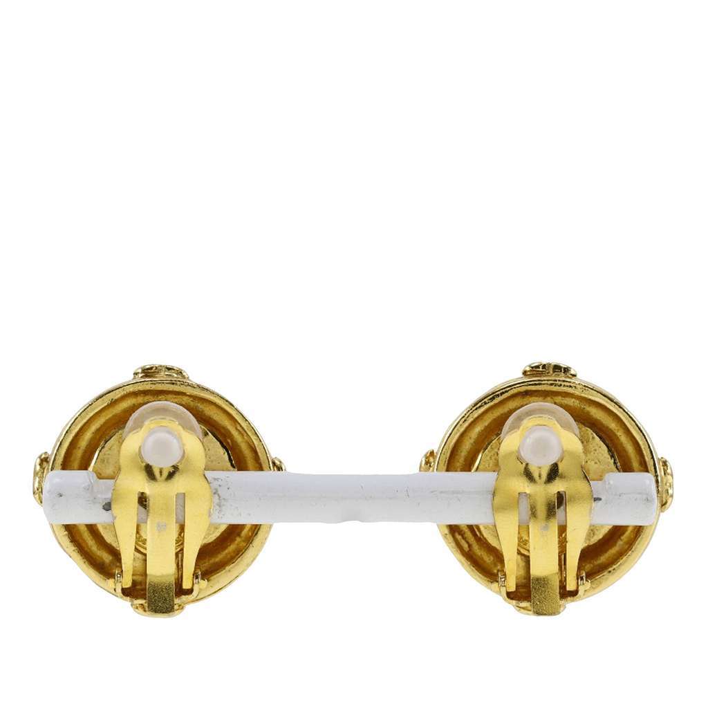 Chanel CC Gold Plated Round Clip On Earrings Gold Metal Very good - Box View