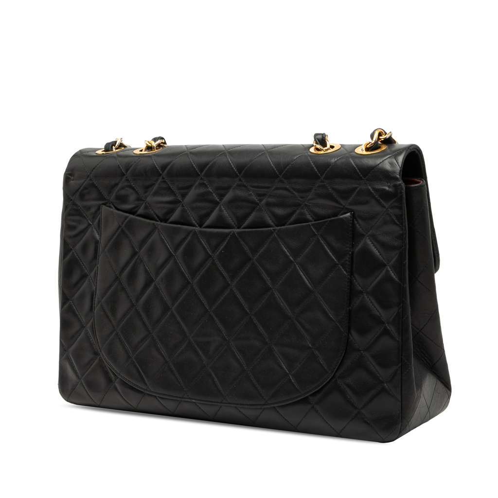 Chanel Maxi XL Classic Lambskin Single Flap Black Leather Very good condition - Back View