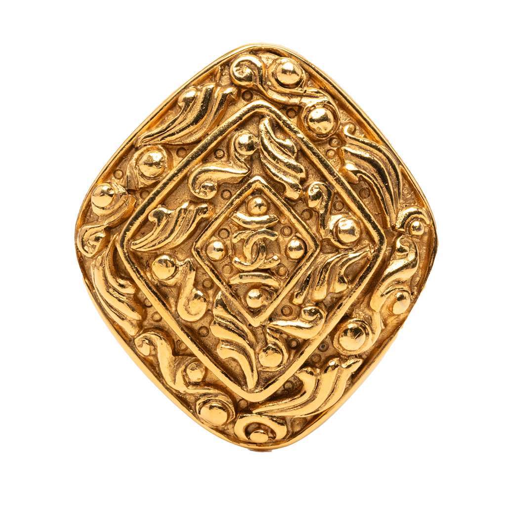 Chanel CC Gold Plated Diamond Brooch Gold Metal Very good condition - Front View