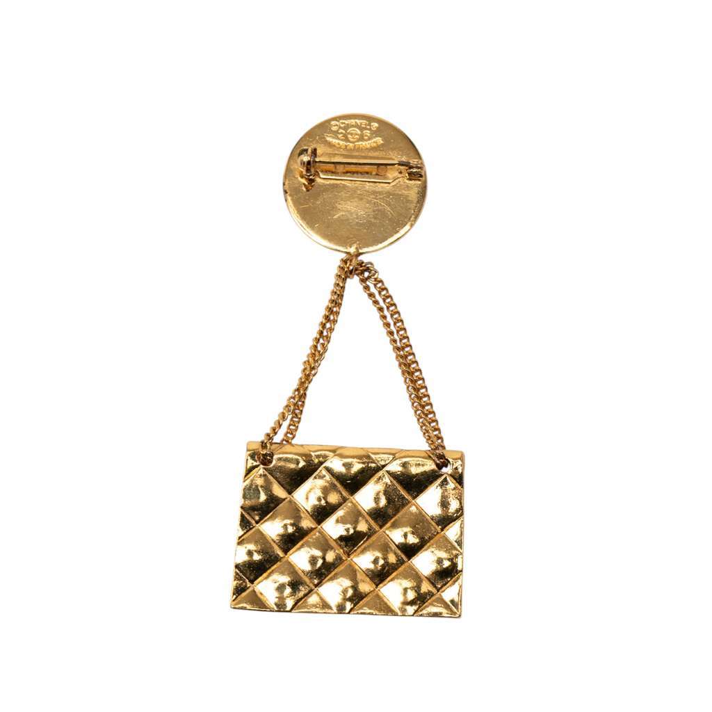 Chanel CC Gold Plated Quilted Flap Bag Medallion Brooch Gold Metal Very good - Back View