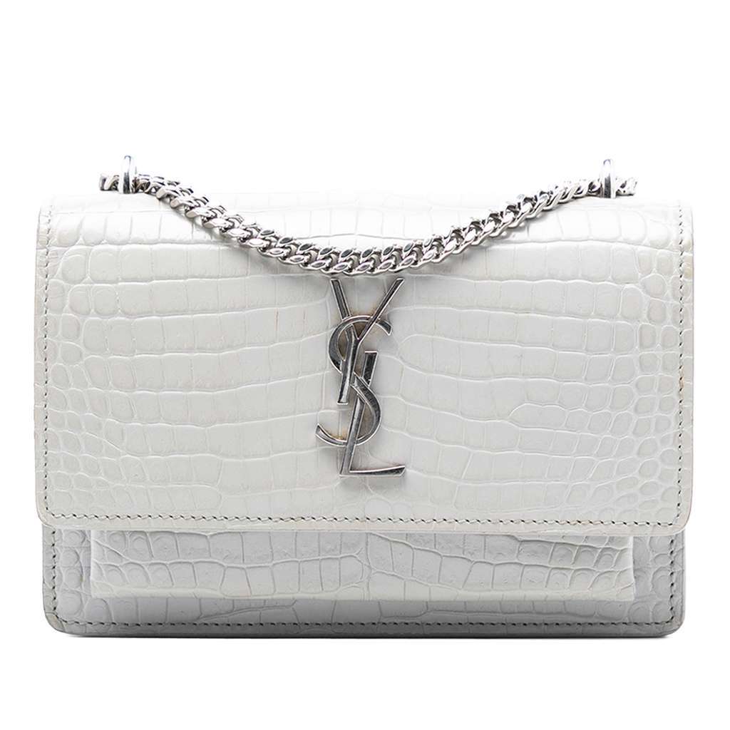 Saint Laurent Mini Croc Embossed Leather Monogram Sunset Wallet on Chain Grey Leather Very good - Front View