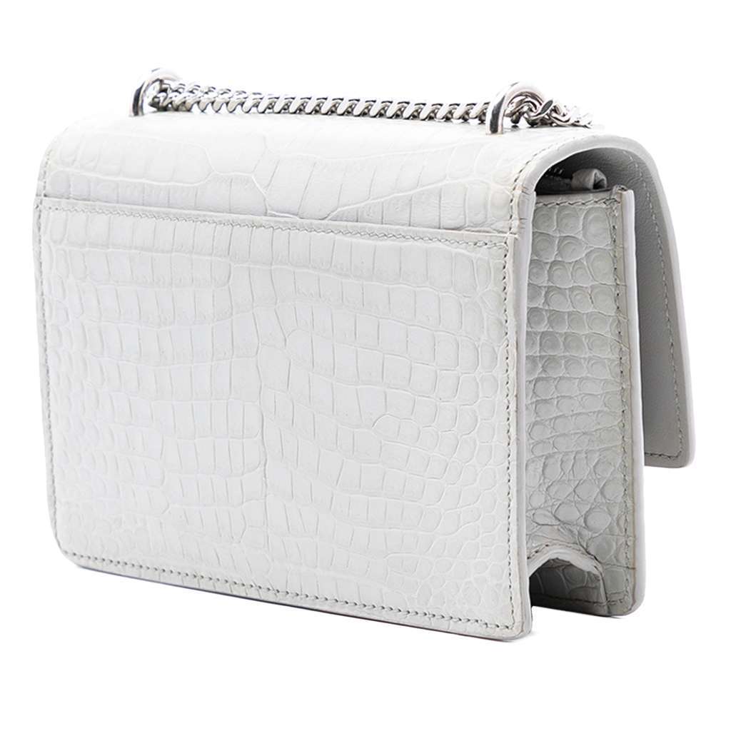 Saint Laurent Mini Croc Embossed Leather Monogram Sunset Wallet on Chain Grey Leather Very good - Back View