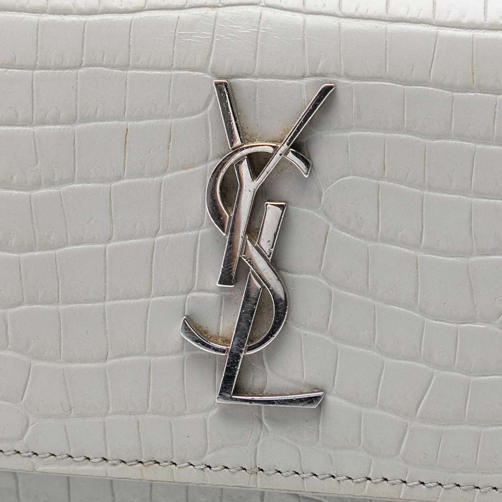 Saint Laurent Mini Croc Embossed Leather Monogram Sunset Wallet on Chain Grey Leather Very good - Box View