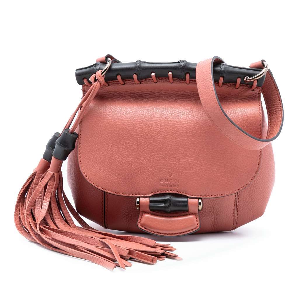 Gucci Small Leather Bamboo Nouveau Fringe Crossbody Pink Leather Very good - Front View