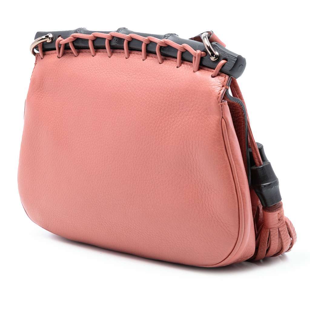 Gucci Small Leather Bamboo Nouveau Fringe Crossbody Pink Leather Very good - Back View