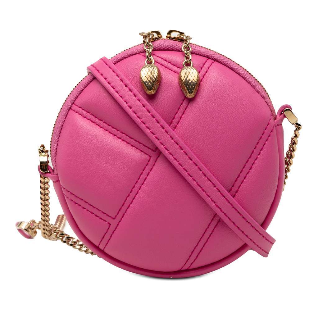 Bvlgari Leather Serpenti Cabochon Round Crossbody Pink Leather Very good - Front View