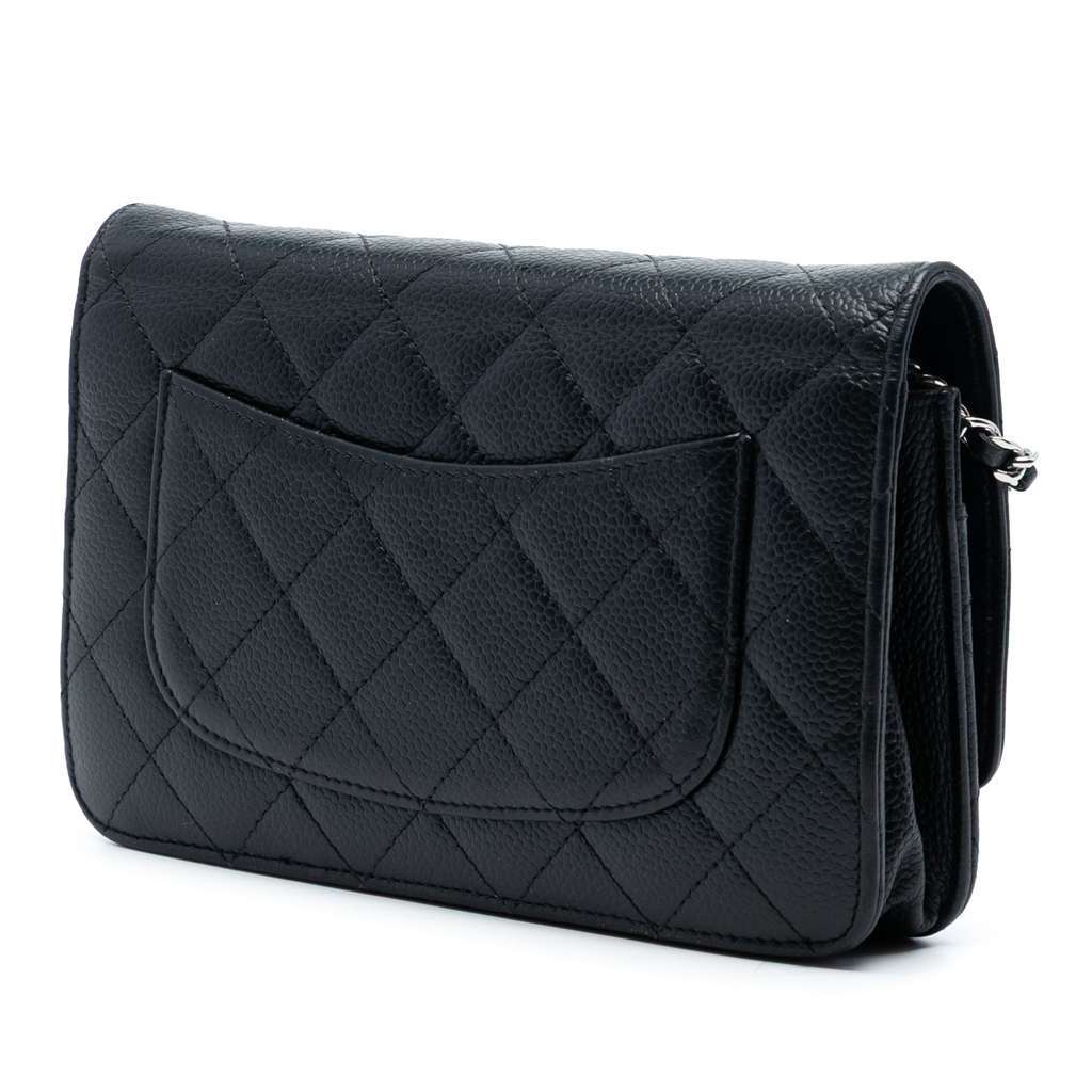 Chanel CC Quilted Caviar Wallet on Chain Black Leather Good - Back View
