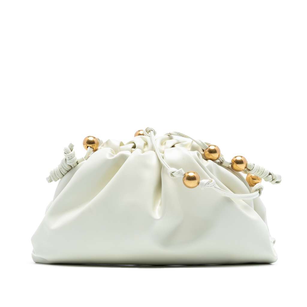 Bottega Veneta Brushed Calfskin Beaded Strap The Mini Pouch Crossbody White Leather Very good condition - Front View