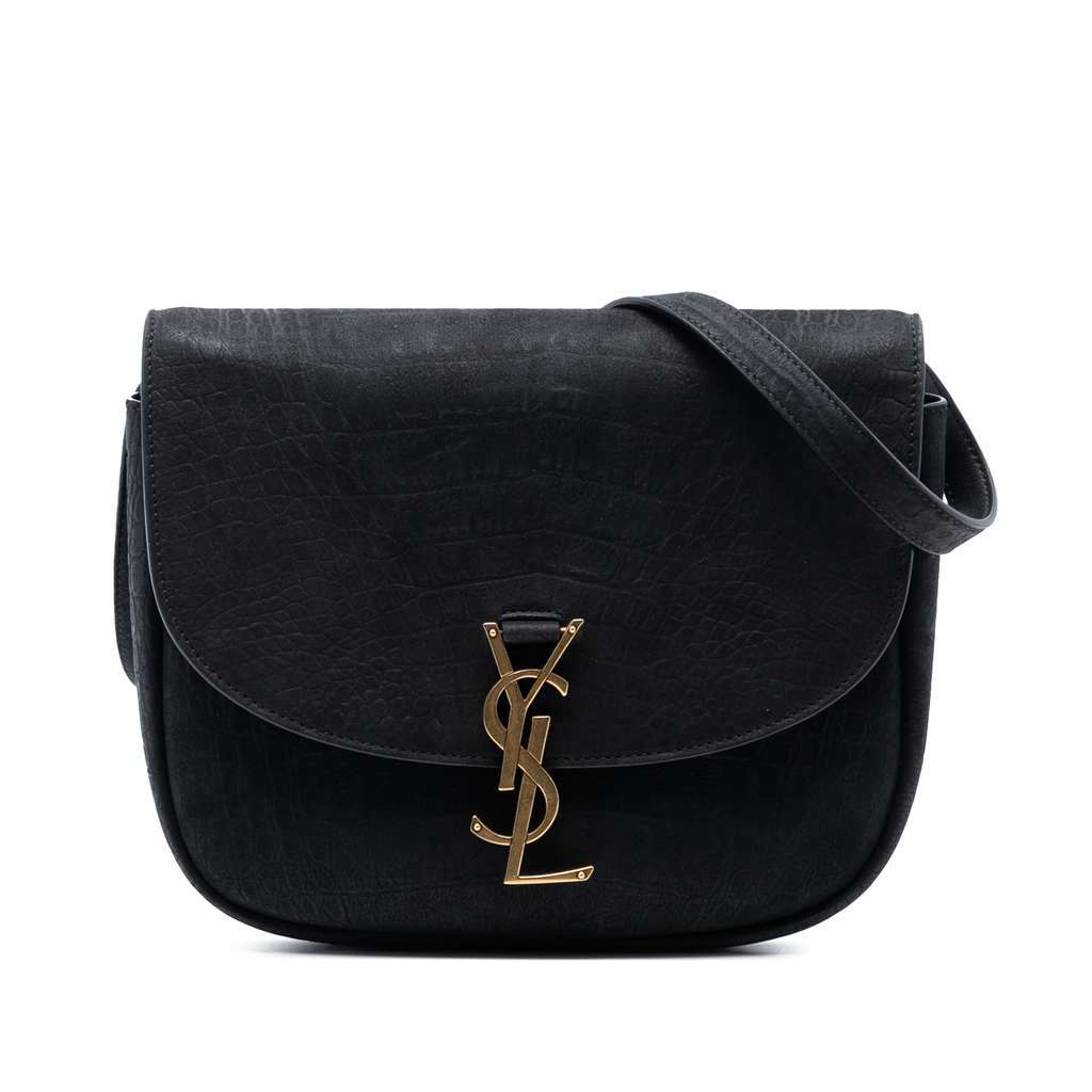 Saint Laurent Medium Croc Embossed Nubuck Monogram Kaia Crossbody Black Leather Very good - Front View