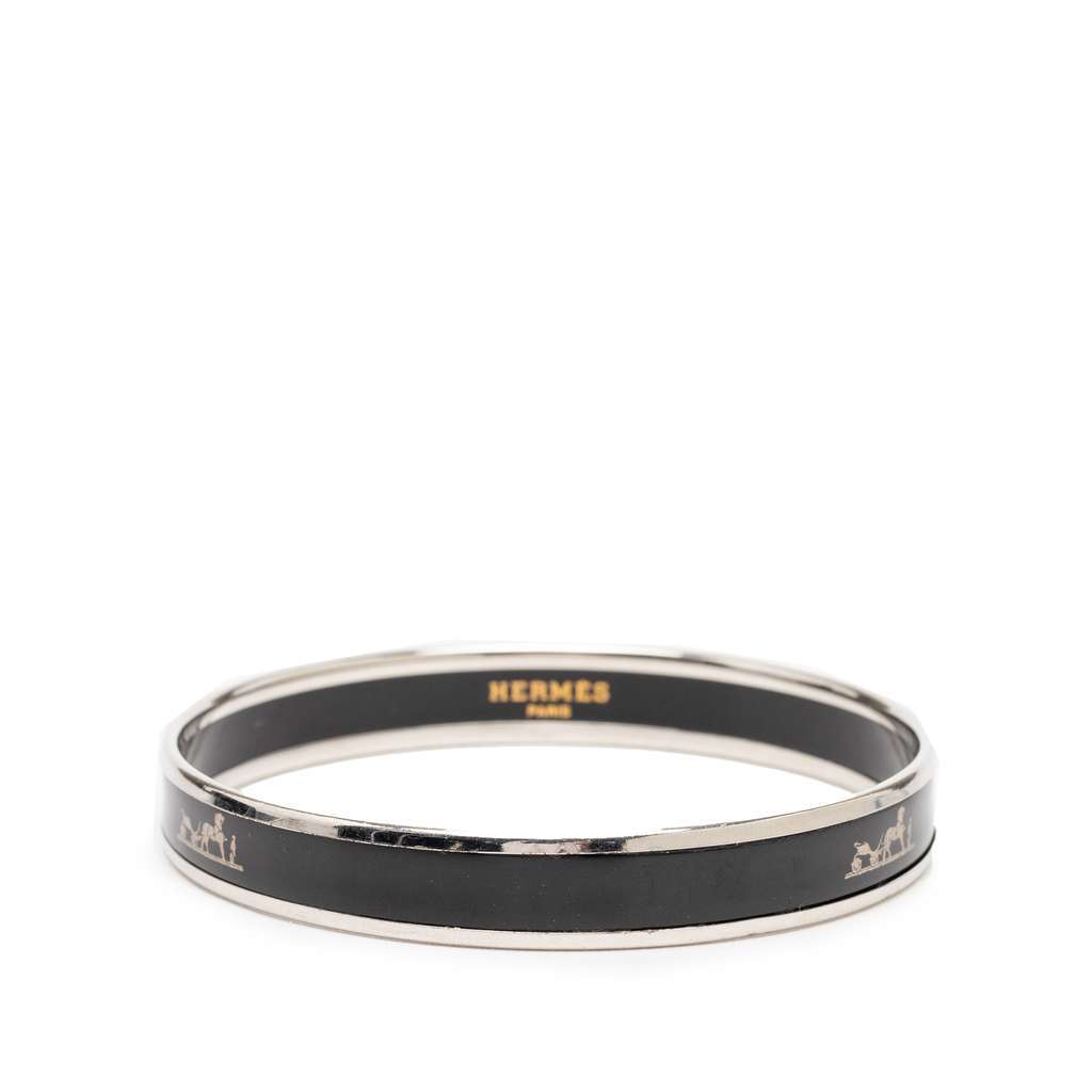 Hermès Narrow Caleche Enamel Bangle 62 Black Very good condition - Front View