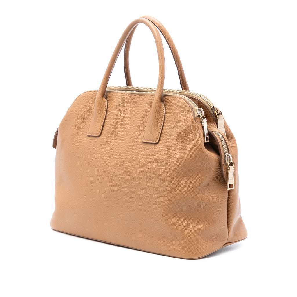 Prada Saffiano Cuir Triple Zip Dome Top Handle Bag Brown Leather Very good condition - Back View