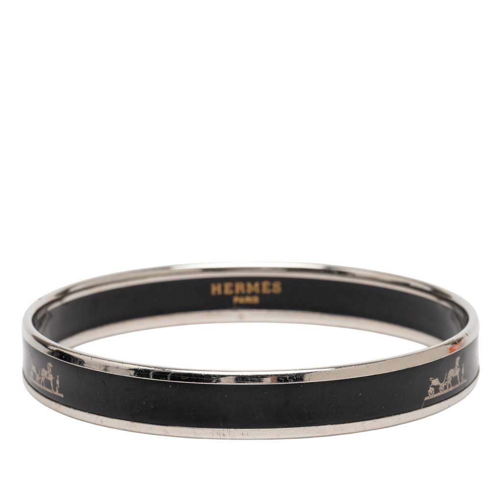 Hermès Narrow Enamel Calech Bangle Bracelet 65 Black Very good condition - Front View
