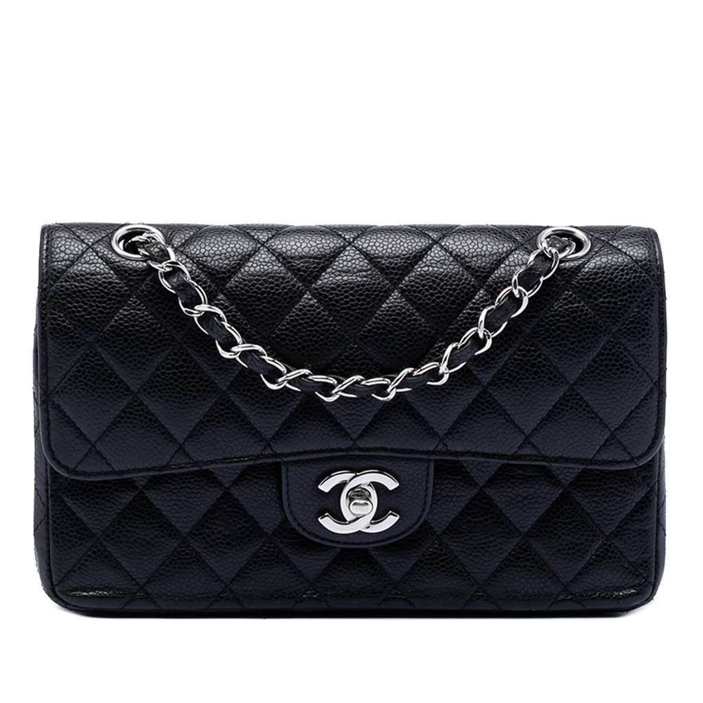 Chanel Small Classic Caviar Double Flap Black Leather Very good condition - Front View
