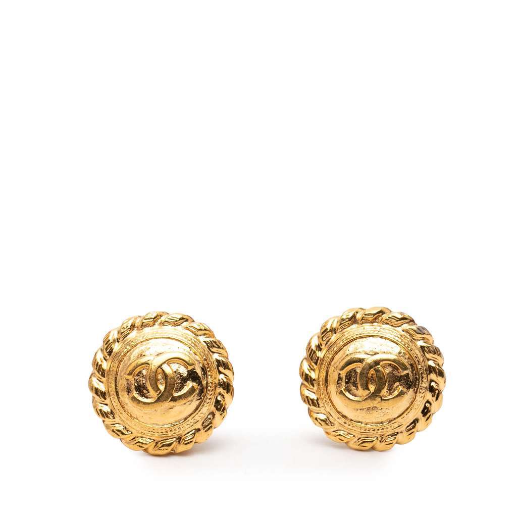 Chanel Gold Plated CC Round Clip On Earrings Gold Metal Very good - Front View
