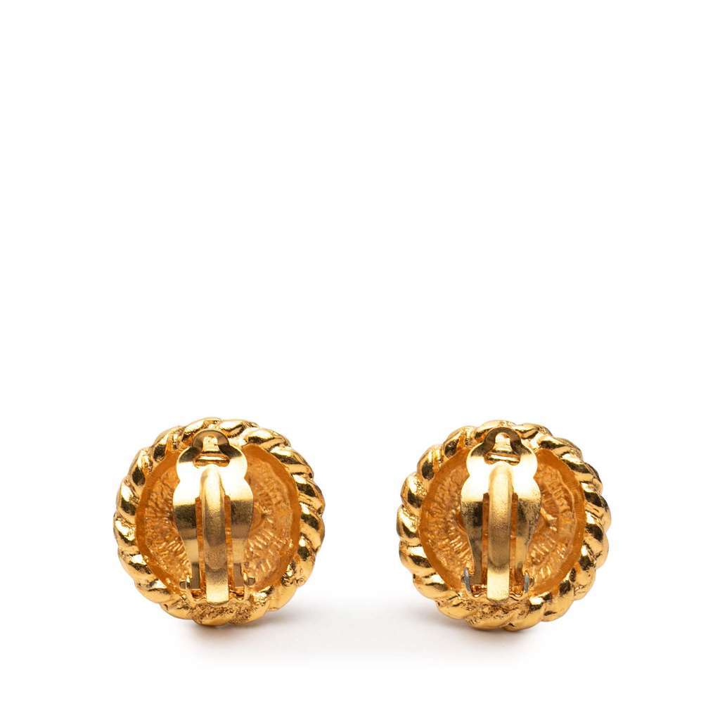 Chanel Gold Plated CC Round Clip On Earrings Gold Metal Very good - Back View