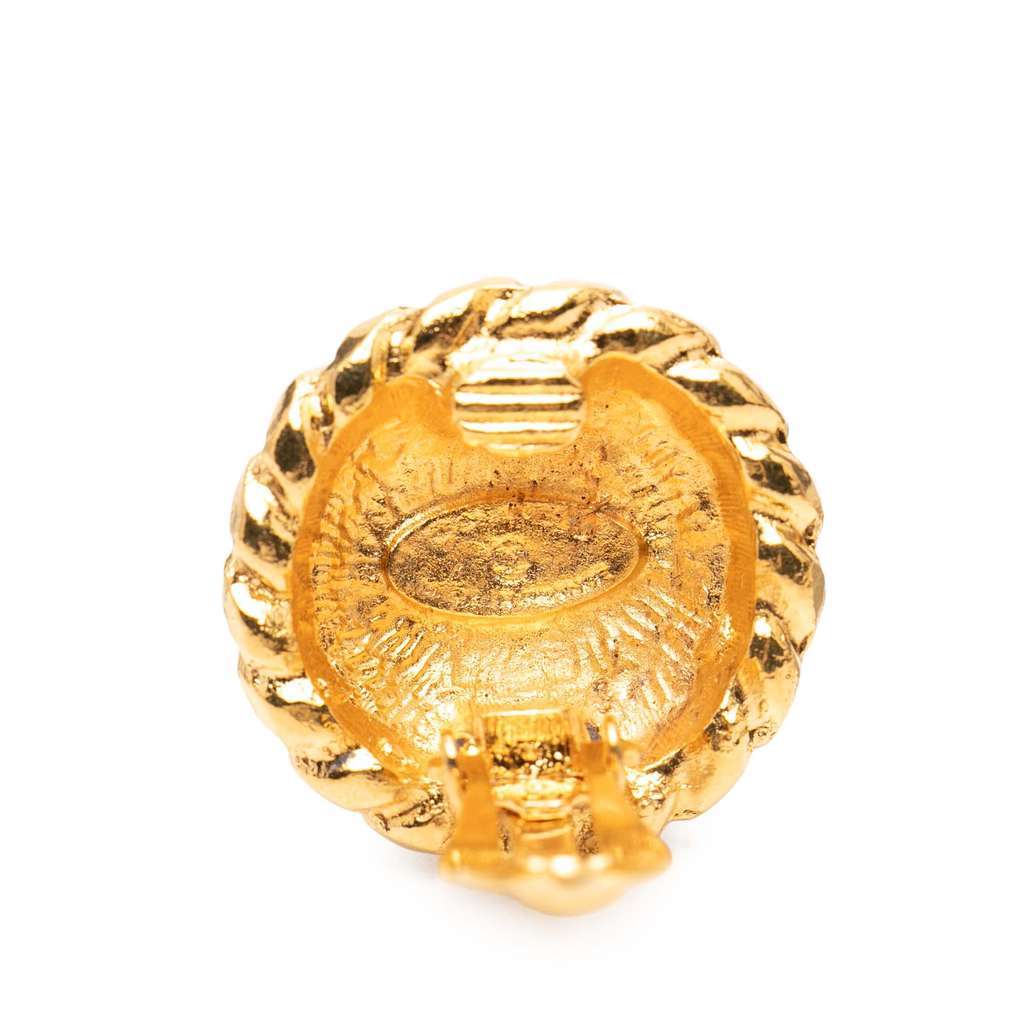 Chanel Gold Plated CC Round Clip On Earrings Gold Metal Very good - Inside View