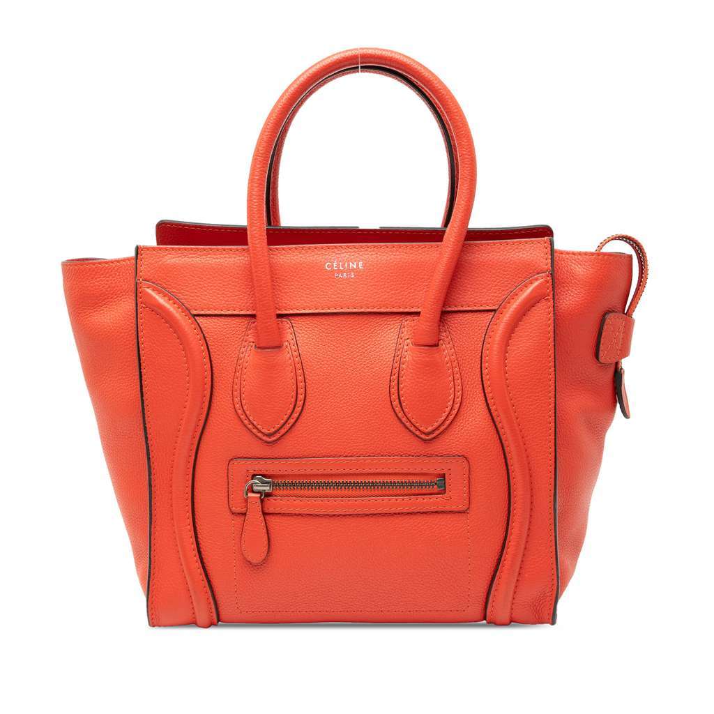 Celine Micro Leather Luggage Tote Orange Leather Very good - Front View