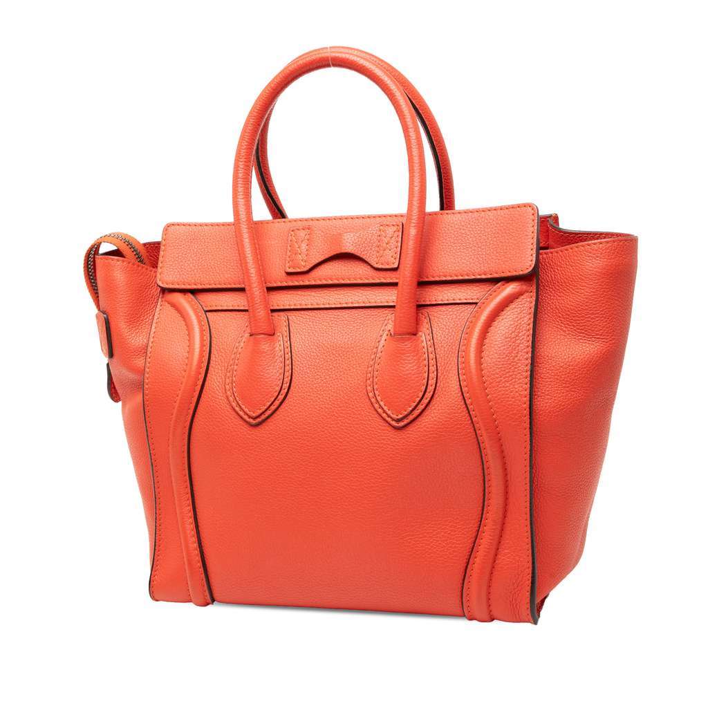 Celine Micro Leather Luggage Tote Orange Leather Very good - Back View