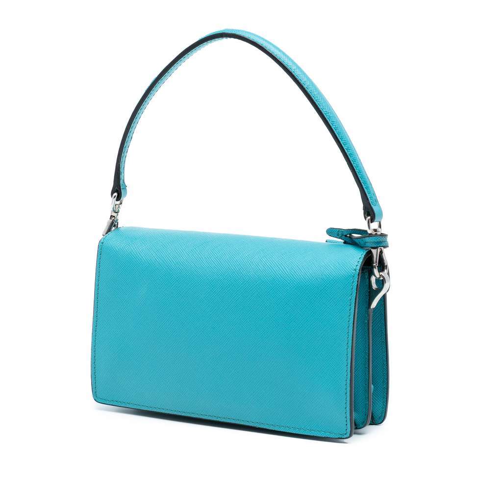 Prada Saffiano Lux Sound Lock Satchel Blue Leather Very good condition - Back View