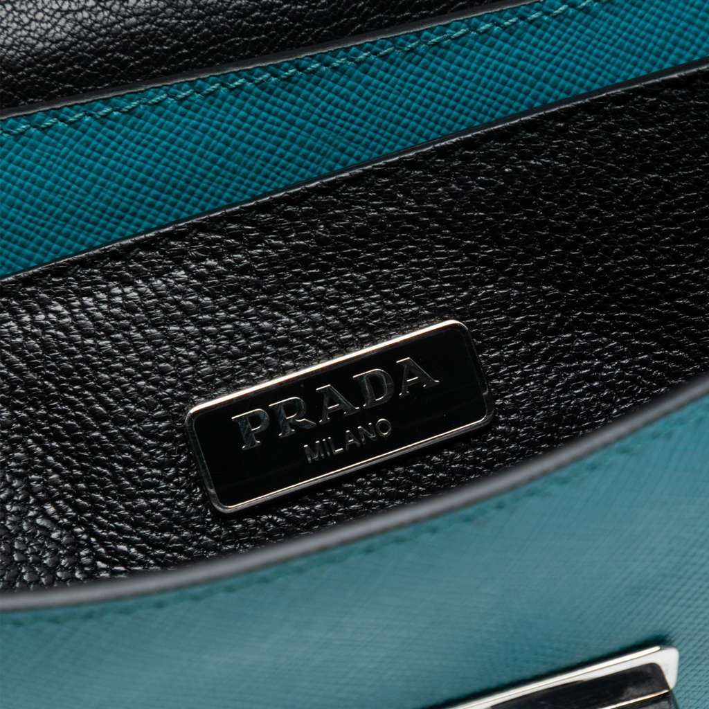 Prada Saffiano Lux Sound Lock Satchel Blue Leather Very good condition - Box View