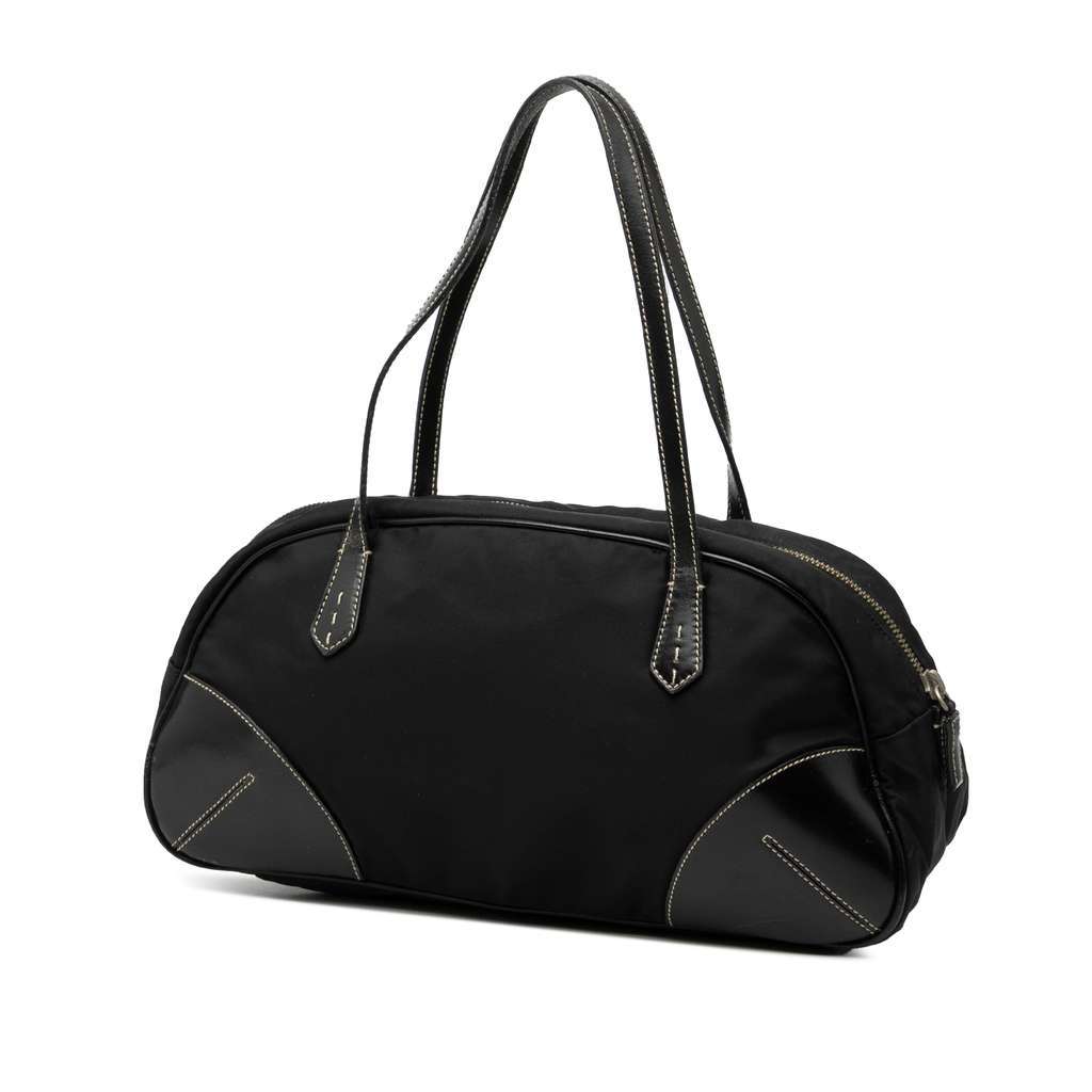 Prada Vitello Trimmed Tessuto Handbag Black Good condition - Back View